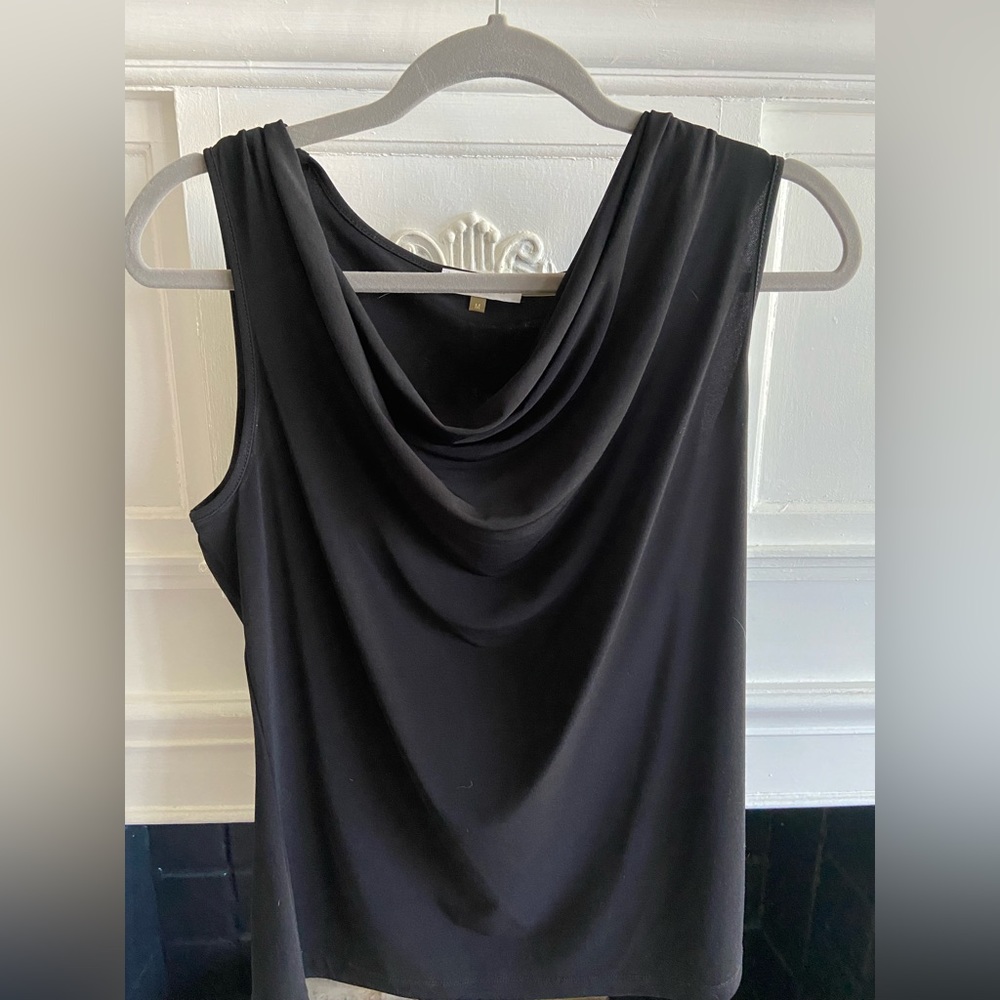 Drape black jersey sleeveless top